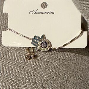 Gold and Blue zirconia Hamsa Hand Bracelet